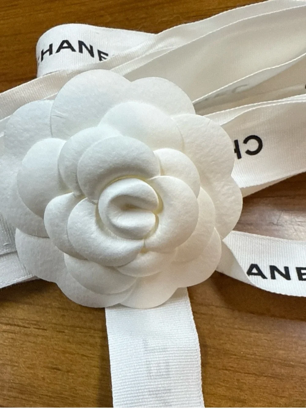 Chanel Gift Wrapping Ribbon 1” W59”L White Black Logo Camellia Flower Tissue